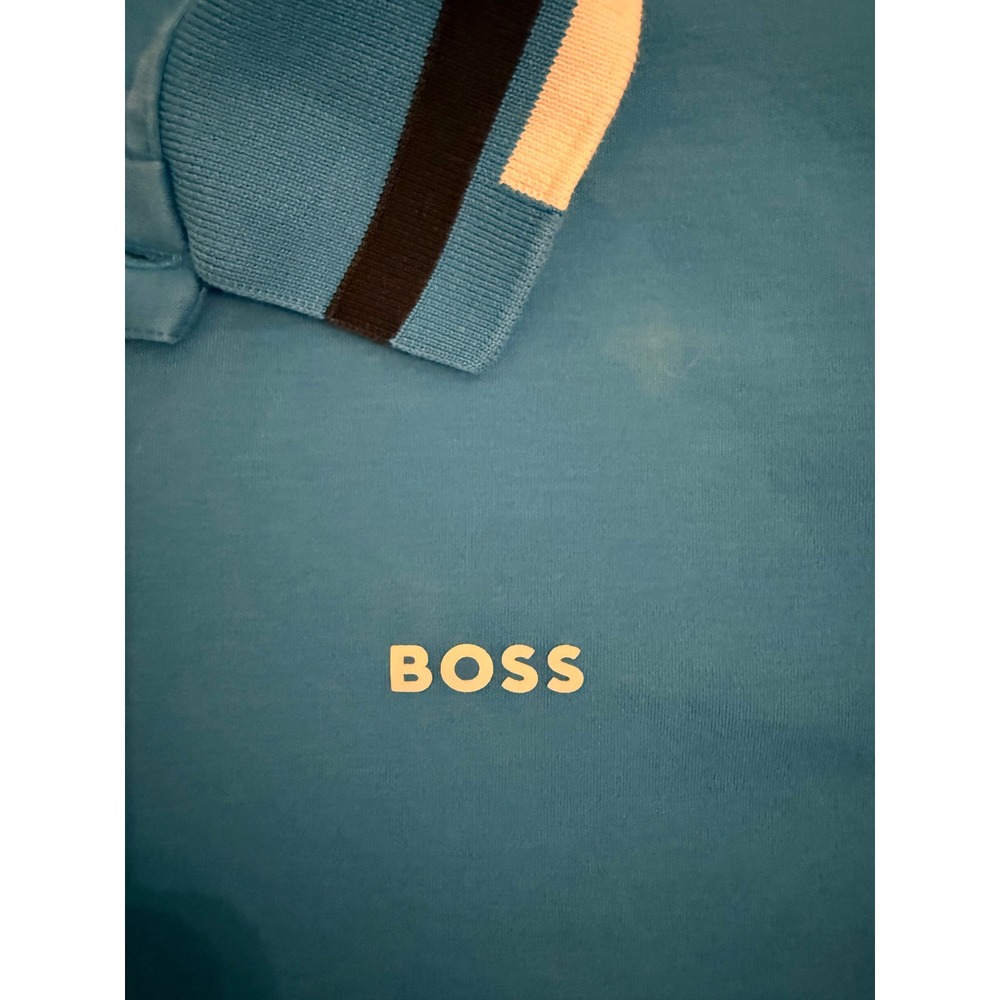 Hugo Boss Slim Fit Polo Shirt Mens Blue Tipped Collar Short Sleeve Cotton Logo - Picture 2 of 6